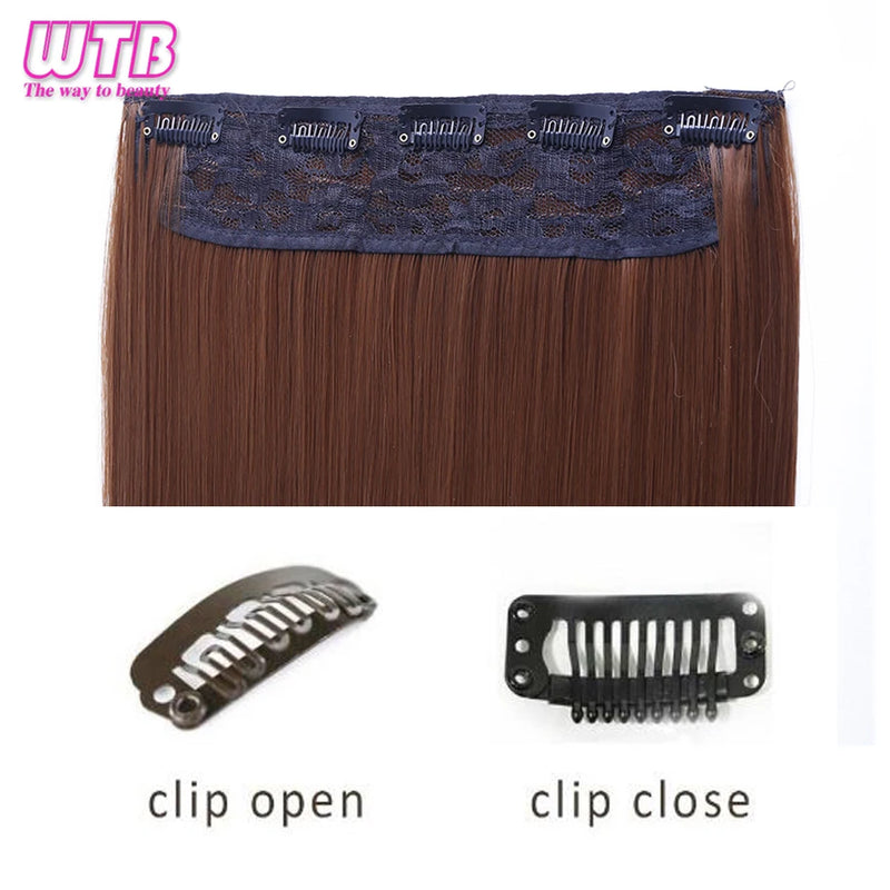 WTB Synthetic 100cm 5 Clip In Hair Extension Heat Resistant Long Straight Black Fake Hairpiece for Women Natural Fake Hair 5 Siz